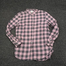 H&M Shirt Womens Size 6 Pink & Gray Plaid Button Up Long Sleeve Casual Ladies