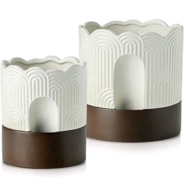 2pcs Self Watering Plant Pot Set: 6inch & 8inch Ceramic Planter w/ Drainage Hole