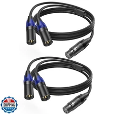 LanSenSu XLR Female to 2 XLR Male Patch Y Cable Balanced Microphone Splitter 