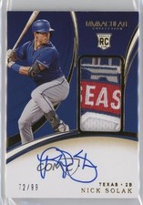 2020 Panini Immaculate Rookie Patch Auto 72/99 Nick Solak #107 Patch Auto 12v9