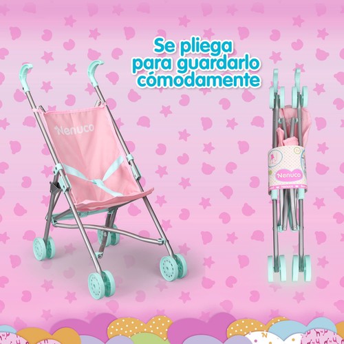 Nenuco - Passeggino Passeggino Giocattolo Rosa e Blu Metallizzato Pie - Foto 3 di 9