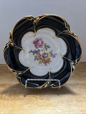 Vintage Jlmenau Graf Von Henneberg Echt Kobalt Blue Bowl With Floral Design 