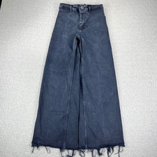 Zara Baggy Wide Leg Y2K 90s Jeans Women 2/24X28 Black High Rise Raw Hem