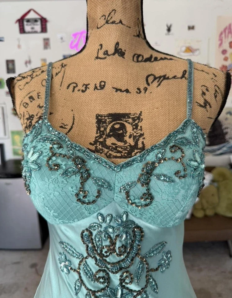 Платье-комбинезон Sue Wong Nocturne Aqua Silk Beaded новое с ценниками размер 4 - Изображение 2 из 4