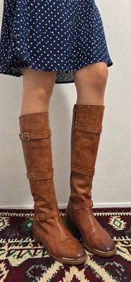 Gianni Bini Boots Size 7M  Tall Riding Boots Tan Leather Zip Closure