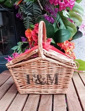 Fortnum & Mason Small Huntsman Basket With Ribbon & straw Wicker Picnic Storage