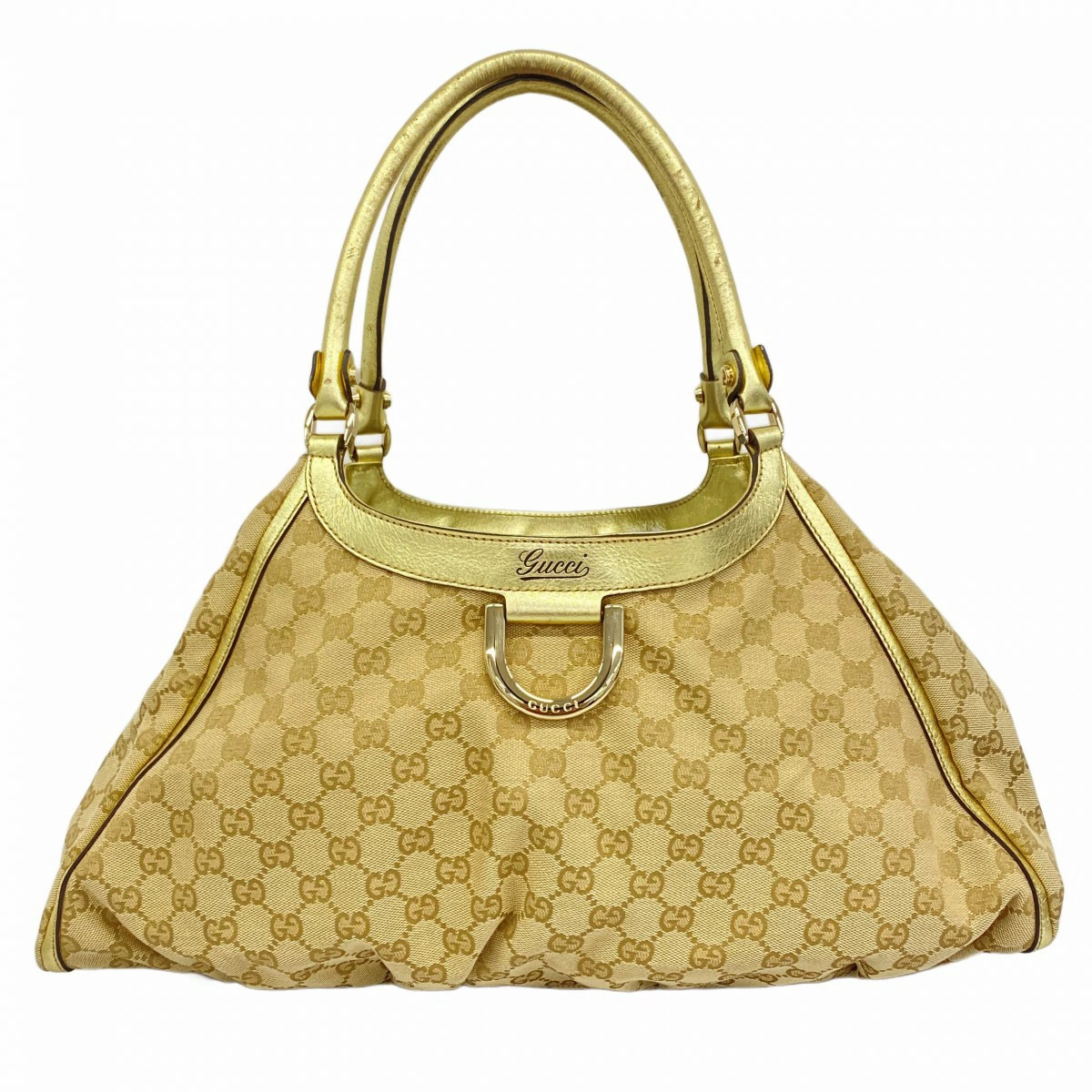 Gucci GG Canvas Abby Handbag Beige Brown Gold Logo Women's