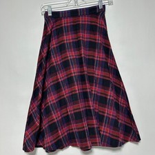 Vintage Plaid Midi Skirt Wool Blend Zipper Closure Womens 8 A line Heritage 80s