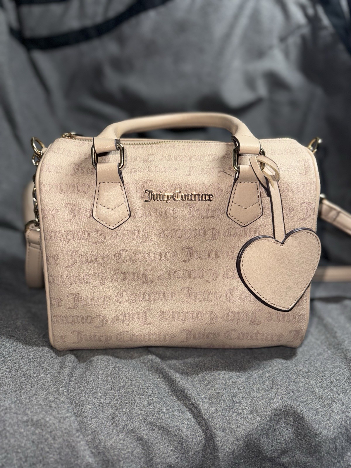 Juicy Couture Beige Satchel Bag Heart Charm Logo Detachable Strap Women
