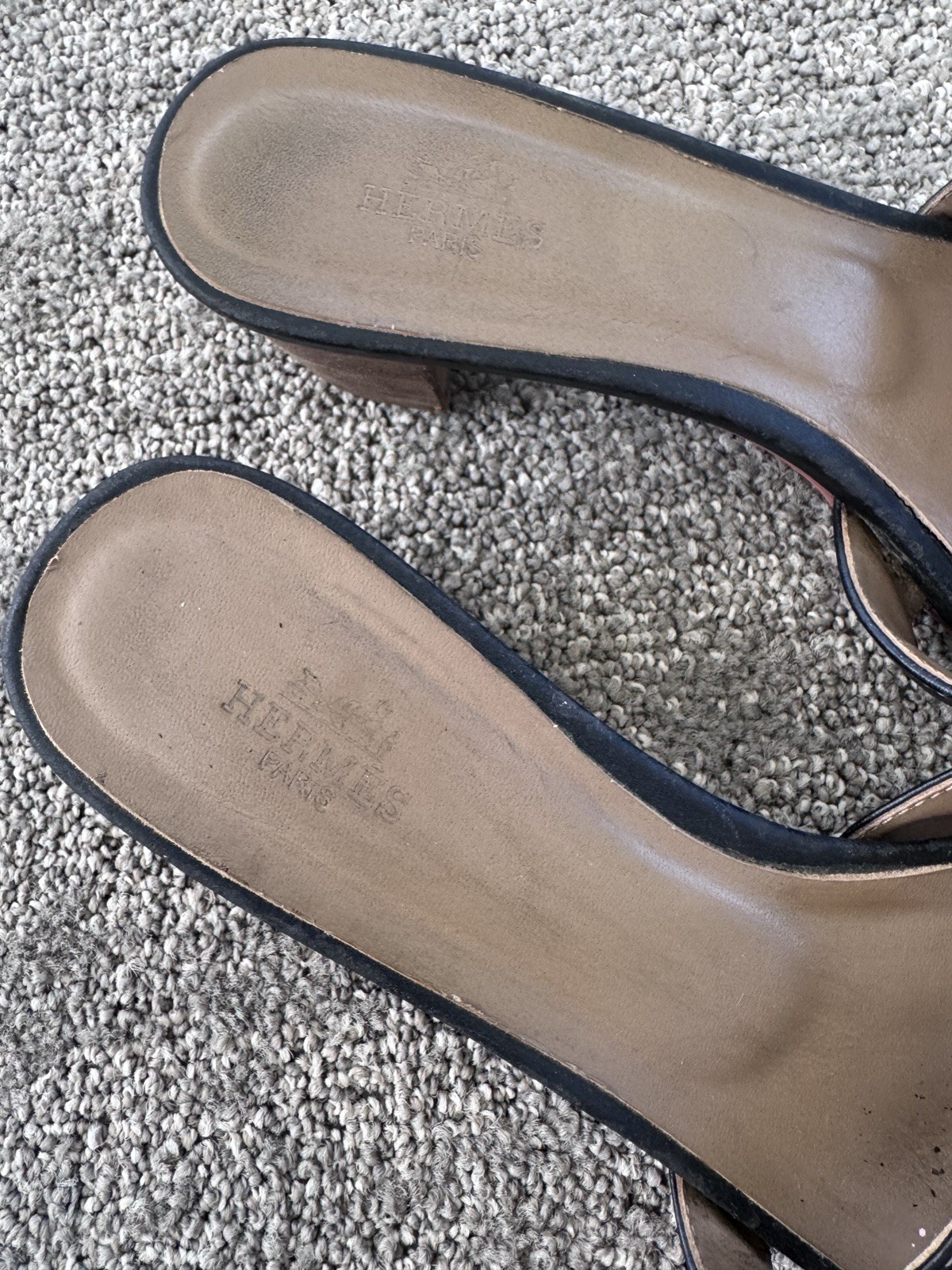 APL Hermès Oran sandali bassi slip on in pelle donna nero taglia 41