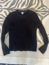 L.L.Bean Women s Black Cable-Knit Crewneck Pu...