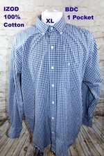 IZOD Premier Essentials Men's Dress Shirt XL Long Sleeve Navy Blue Plaid Cotton