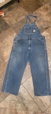 Carhartt Overalls Mens 42x28 Blue Denim Workwear Utility Distressed Carpenter