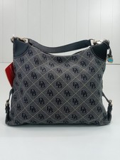 Dooney Bourke Vtg Signature Monogram Hobo DB Logo Bag Gray Black Canvas