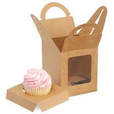 50-Pack Single Cupcake Boxes for Bakery - Individual Kraft Paper Containers