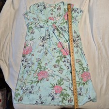 Miss Elaine Nightgown BLUE Floral Rosebud Cap Sleeve Smocked Knit MEDIUM