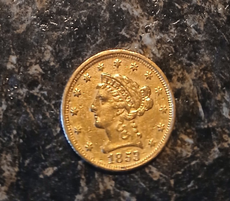 $2.5  GOLD QUARTER EAGLE USA  1853 Philadelphia ~ Liberty Coronet Head ~ KM 72