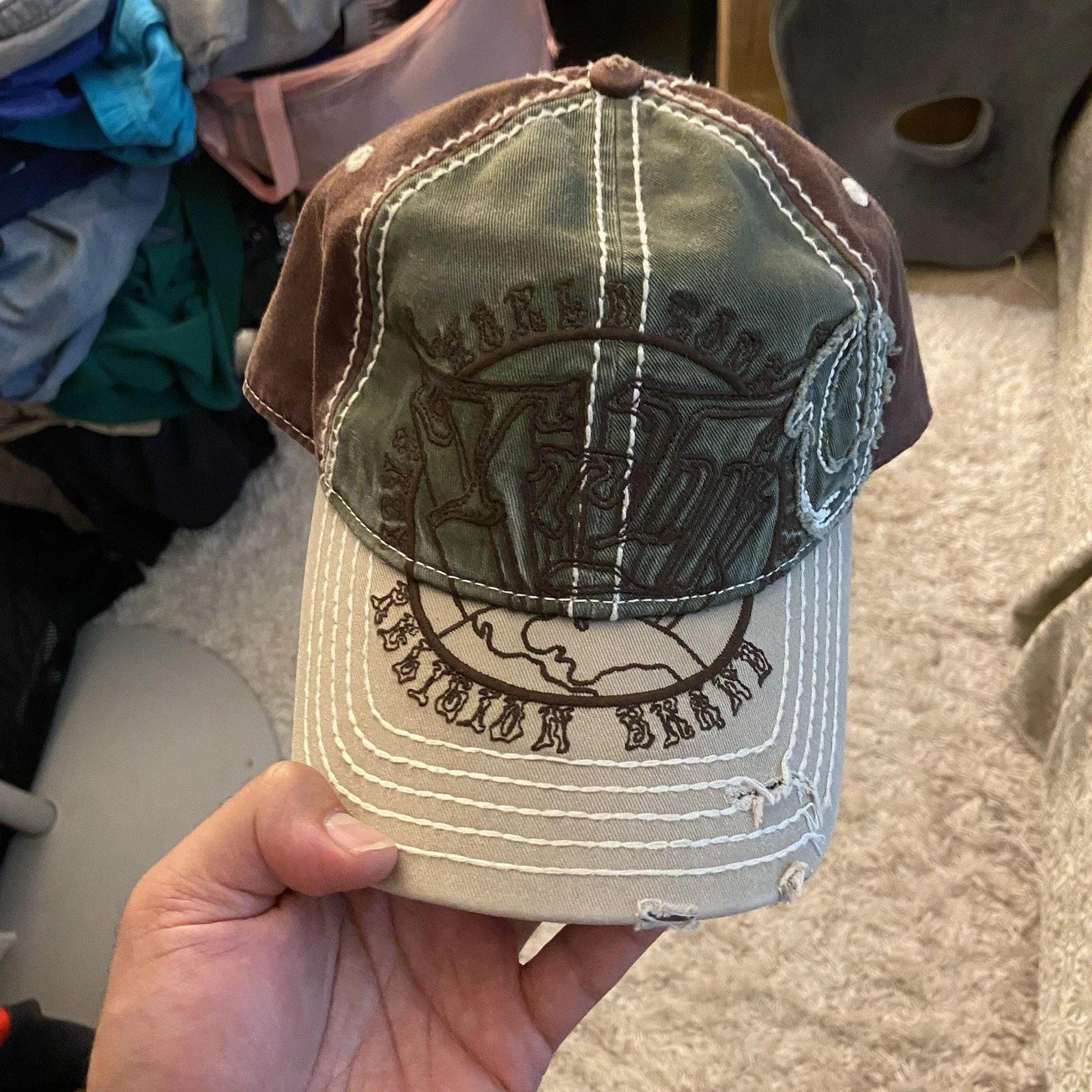 True Religion Hat Cap World Distressed Trucker Strapback Adjustable Vintage Y2K