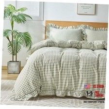 Gingham Duvet Cover Size, 3 Pieces Soft Queen Sage Green No Comforter 