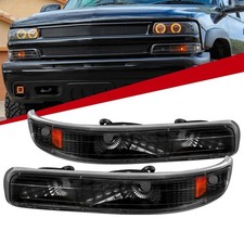 99-02 Chevy Silverado 00-06 Tahoe Suburban Black Bumper Corner Signal Lamps Pair