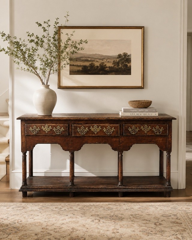 18th Century Welsh Oak Dresser Base | Antique Pot-Board Sideboard with Brass