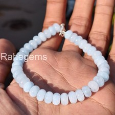 Natural Aquamarine Bracelet, 8mm Smooth Rondelle Beads, Sterling Silver Clasp