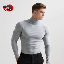 Mens Turtleneck Basic Pullover Long Sleeve Jumper Top Casual Slim Fit T-Shirt