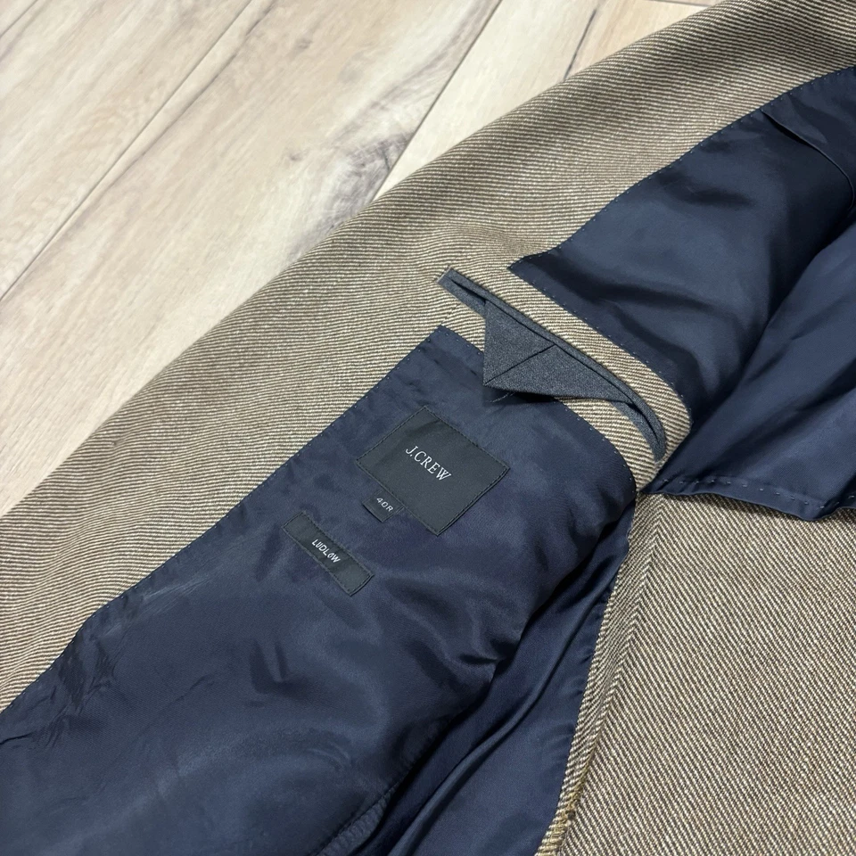 J. Crew Ludlow Sport Coat Mens Cotton Silk Linen Blazer Brown Herringbone Sz 40R - Image 2 of 4