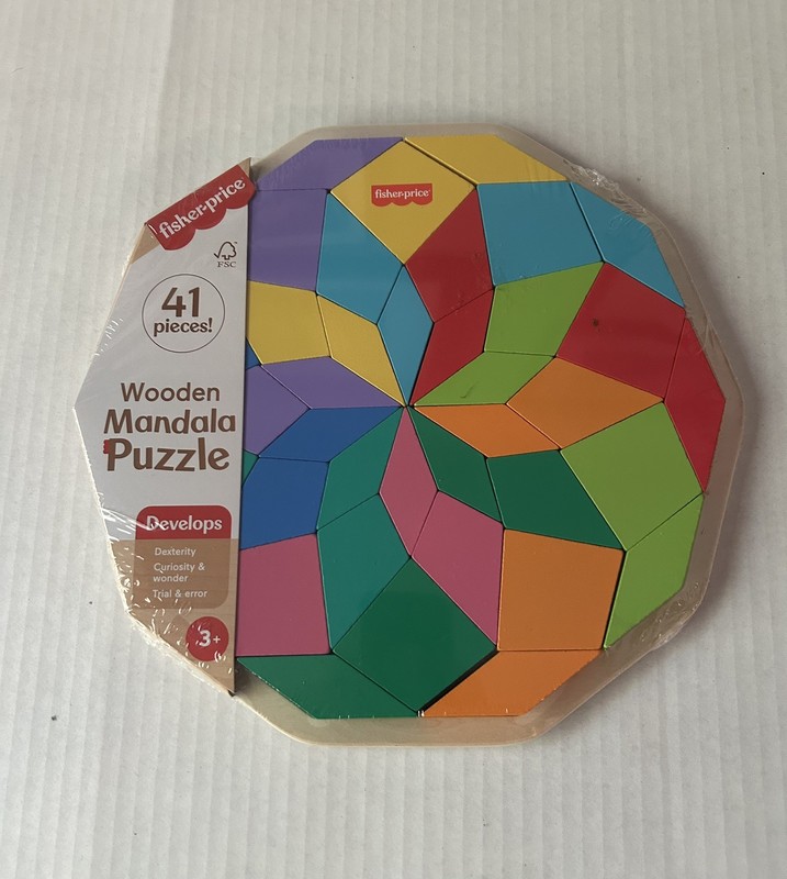 Fisher-price Wood Preschool Toy Mandala Puzzle With Geometric Design