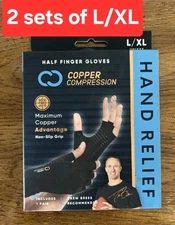 Copper Compression - Copper Infused Arthritis Half Finger Gloves - L/XL (2 Sets)