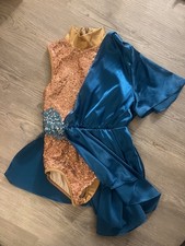 Weissman Child Medium Ballet Leotard Skirt Turquoise Gold