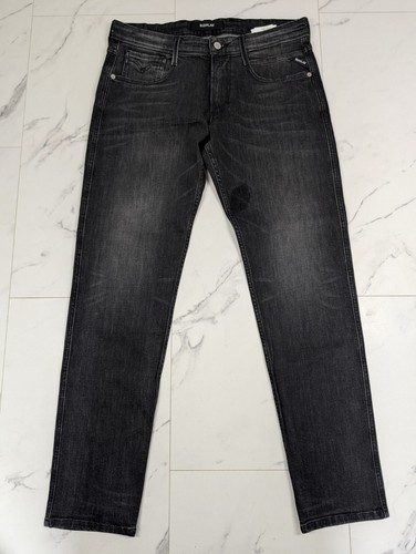 Replay Mens Black Slim Fit Jeans W34 L32 M914 Stretch Denim Pants
