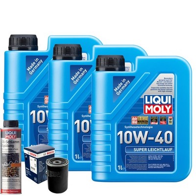 Motoröl 10W40 LIQUI MOLY Super Leichtlauf 3L+BOSCH Ölfilter +Ölschlammspülung