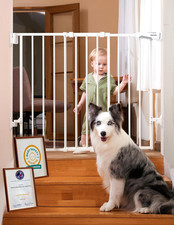 No Bottom Bar Baby Gate, 28" H X 26-43" W, White Easy Install One-Handed Open