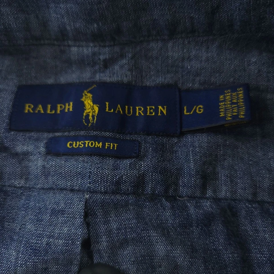 Polo Ralph Lauren Shirt Mens Large Blue Chambray Button Down Slim Fit Pony Logo - Image 4 of 4