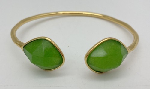 Stella & Dot Green Gemstone Gold Plated Open End Adjustable Cuff Bracelet - Picture 2 of 5