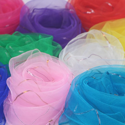 Women Thin Hijabs Neckerchief Chiffon Small Square Scarf Sunscreen Golden thread