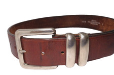 Custom Made Sz Small Dress Belt Brown Leather Made USA Metal Buckle  Loop Set