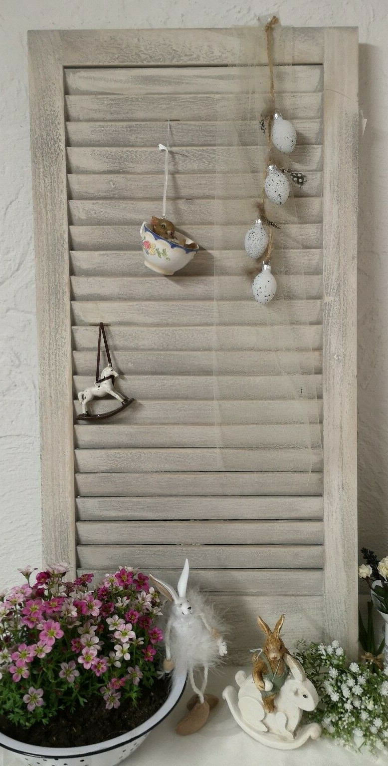 Fensterladen Holz Grau weiß Gartendeko Küche Shabby Chic Deko 29x47cm Vintage