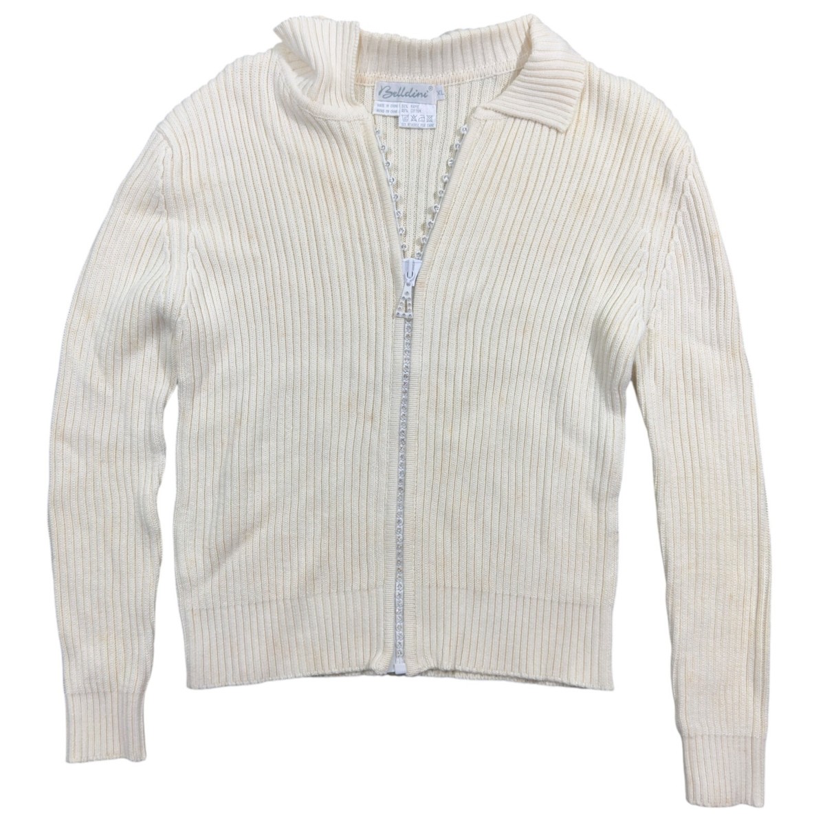 Belldini Sweater Women's XL Ivory Knitted Long Sleeve Collared Full Zip  Cardigan