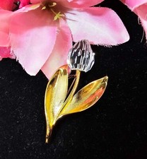 Marked Swan Swarovski Goldplated crystal Tulip Flower Brooch Pin- S18