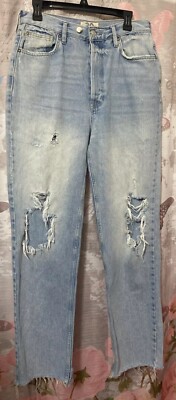 FREE PEOPLE We The Free Denim Jeans Raw Chewed Hem Sz 30 Button Fly High Rise