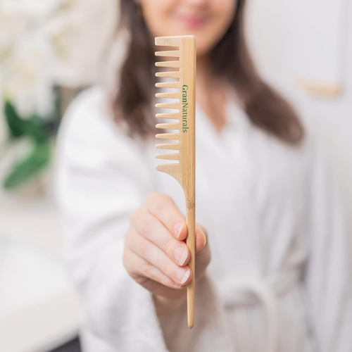 Wide Tooth Wooden Rat Tail Comb - Hair Tool for Teasing Strands & Post Styling - - Picture 3 of 9