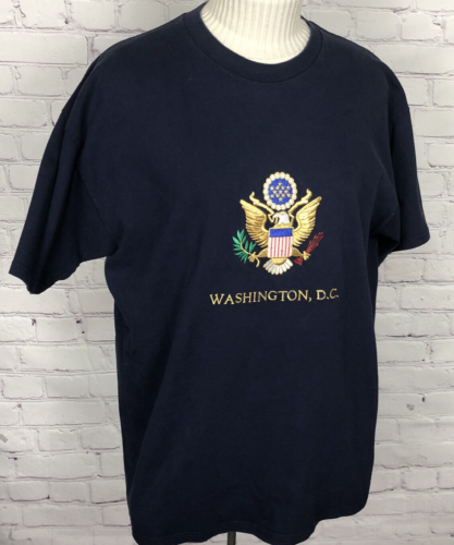 VTG LEE T Shirt Navy Eagle Washington D.C. Embroidered Patriotic USA Size XL