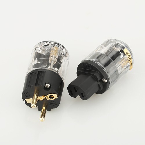Paar Vergoldet Leiter HiFi Netzteil EU Schuko Netzkabel Stecker + IEC Adapter - Picture 4 of 7
