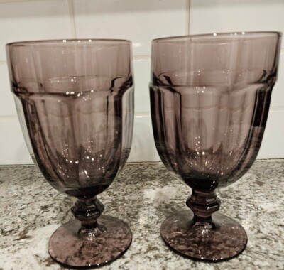 Two Libby Duratuff Gibralter Violet Purple Glasses. Water Tea Or Bar. 
