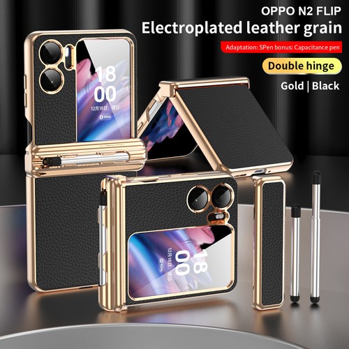 For Oppo Find N2 Flip, Luxury Case Hinge Leather Plating Cover + Capacitance Pen - Picture 14 of 24