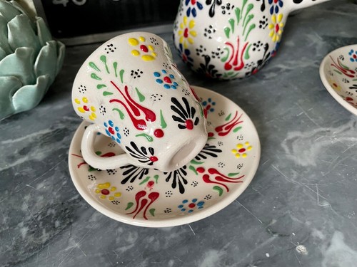 Türkisches Kaffeeerlebnis ☕ Handbemalte Keramikkanne mit Tassen | 2er Set - Bild 10 von 13