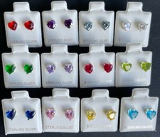 Genuine 925 Sterling Silver 6mm Heart CZ Stud Earrings Birthstone Colors 1 Ship