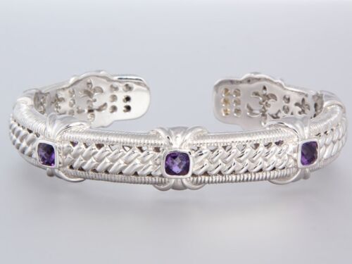 New JUDITH RIPKA Sterling Silver and Amethyst Hinged Cuff Bracelet - Afbeelding 1 van 5